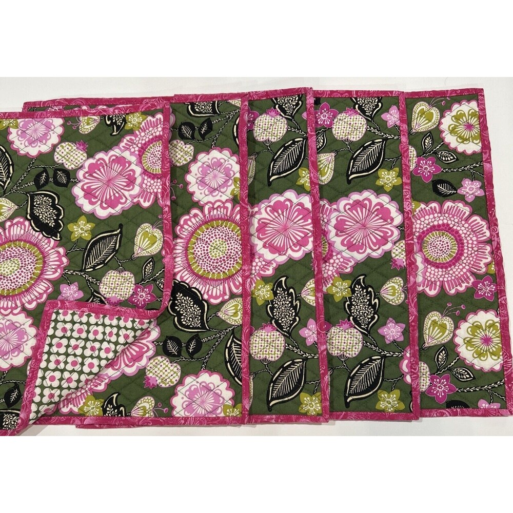 Reversible Priscilla Pink Floral Quilted Placemats Set of 5 Handmade 11" X 16"